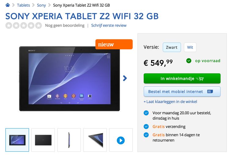 xperia tablet Z2 coolblue