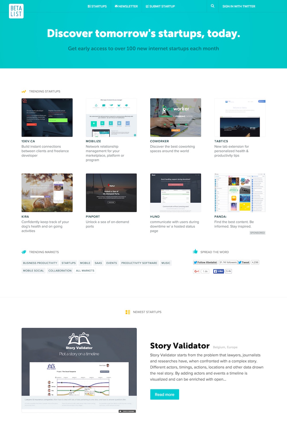 betalist frontpage