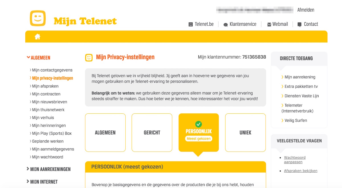 Contract bouw Kiwi Je Telenet privacy instellingen aanpassen