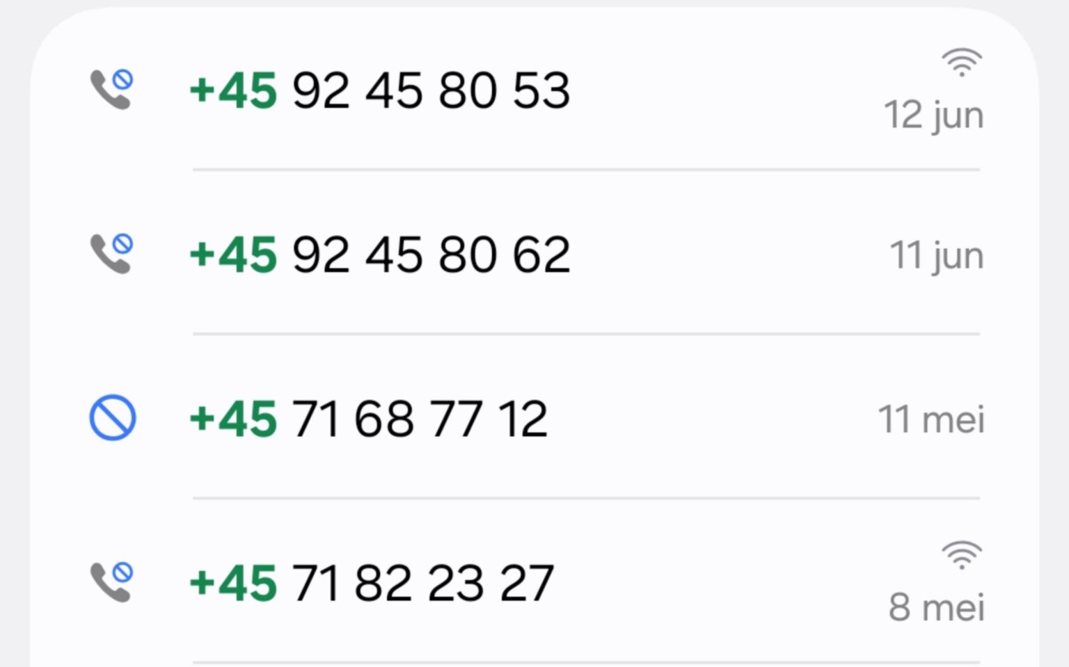 Scam telefoons vanuit Denemarken +4592458053 / +4592458062